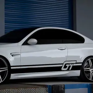 2 Piece Set Car Vinyl Decals Racing Stripe Side Skirt Stickers, Gt Race Body Wrap, Suitable for Various Sports Cars, Vehicle Exterior Decoration