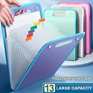 A4 Portable Vertical 13-grid Organizer Bag, 1 Count Thickened PP Translucent Folder with Clip Closure, Daily Office Supplies for Test Paper and Data Storage Expanding File