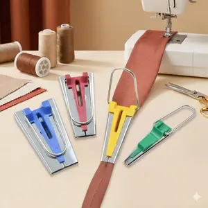 Multi-Size Bias Tape Maker Tool: DIY Quilting Sewing Aid for Home Machines, Quick Fabric Binding & Hemming, Non-Slip Presser Foot Attachment, Easy Cloth Strip Cutter for Crafting & Patchwork Projects, Sewing Tools