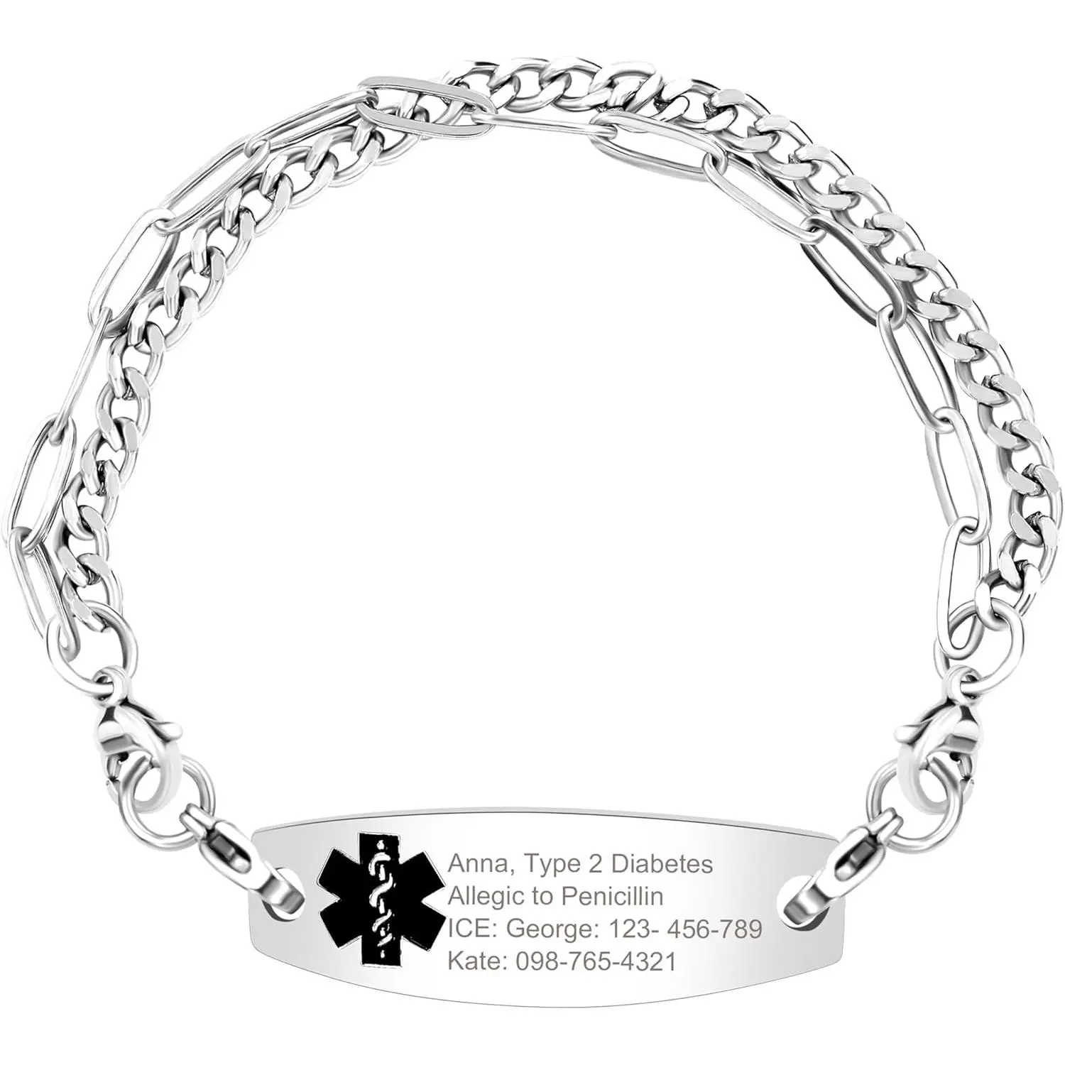 Uloveido Men's Medical Alert Bracelet - Stainless Steel Chain, Interchangeable Emergency ID, Free Custom Engraving, 7.87" First Response Distress Jewelry