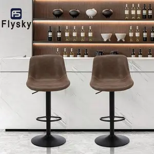 FlySky Bar Stools, Swivel Counter Height Barstools with Back, Adjustable Modern Bar Chairs, Tall Armless PU Leather Kitchen Island Stool