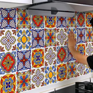 Bohemian Moroccan Red Blue Yellow Floral Peel and Stick Backsplash, Removable Heat Resistant Waterproof Oilproof Contact Paper, Kitchen Decor Sticker for Stove, Cabinets & Countertop 40×500cm 15.8×196.85in