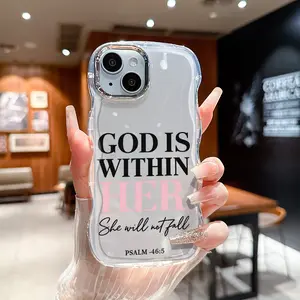 God Is Within Her She Will Not Fall Inspirational Phone Case for iPhone 11 12 13 14 15 16 17 Pro ProMax Plus, Water Ripple Electroplating Edges, Shockproof Protective Cover, Stylish Meaningful Gift for Women Girls