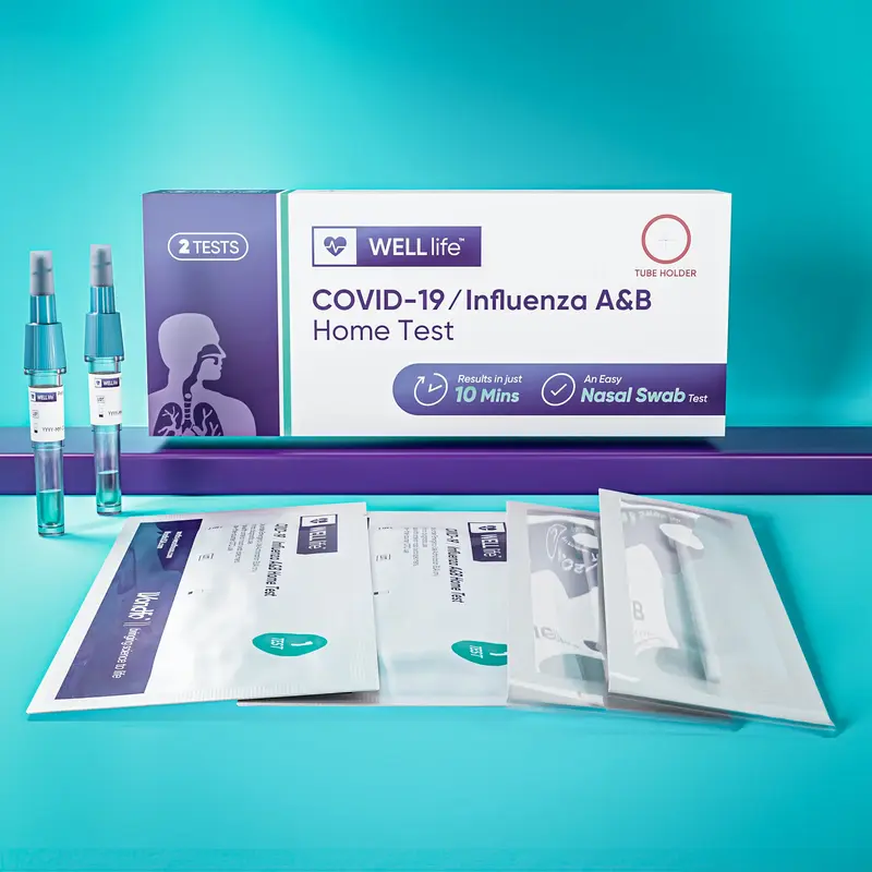 WELL Life COVID-19 / Influenza A&B Home Test, 2 Tests, Covid Tests Quick 10-Minute Results, FDA EUA Authorized, Non Invasive Home Tesing Kit