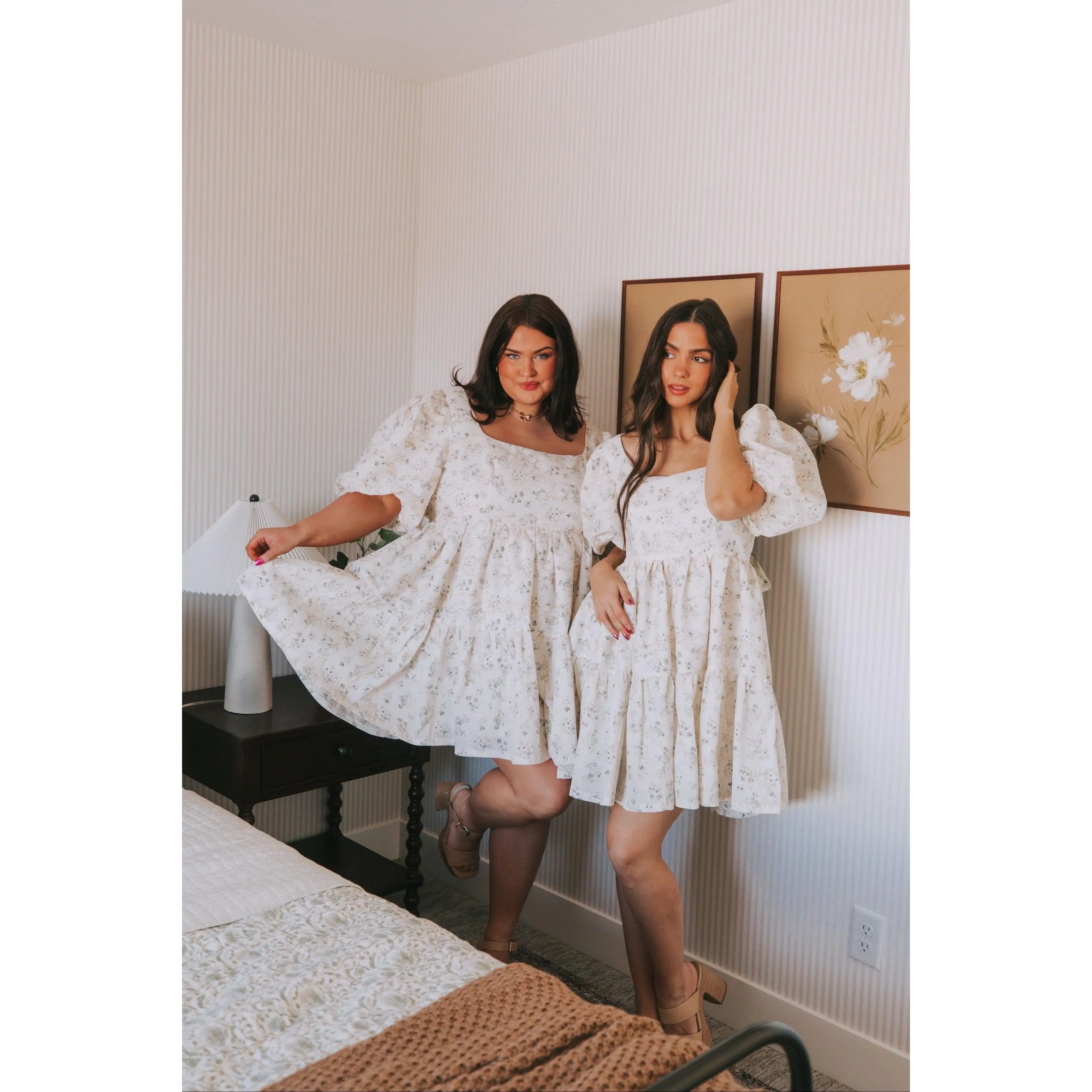 Women's Oversized Lace Casual Dress - Lacy Twist Puff Sleeves, Casual Wear, Soft Fabric, EXCLUSIVE Keep You With Me Style