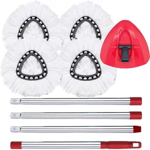 Spin Mop Replace , Base, Handle Compatible with O Cedar EasyWring Microfiber Spin Mop, 4 Mop Refills Replacement Heads, 30-58in Mop Handle and 1 Mop Base Combo Set (White (1-Tank System))