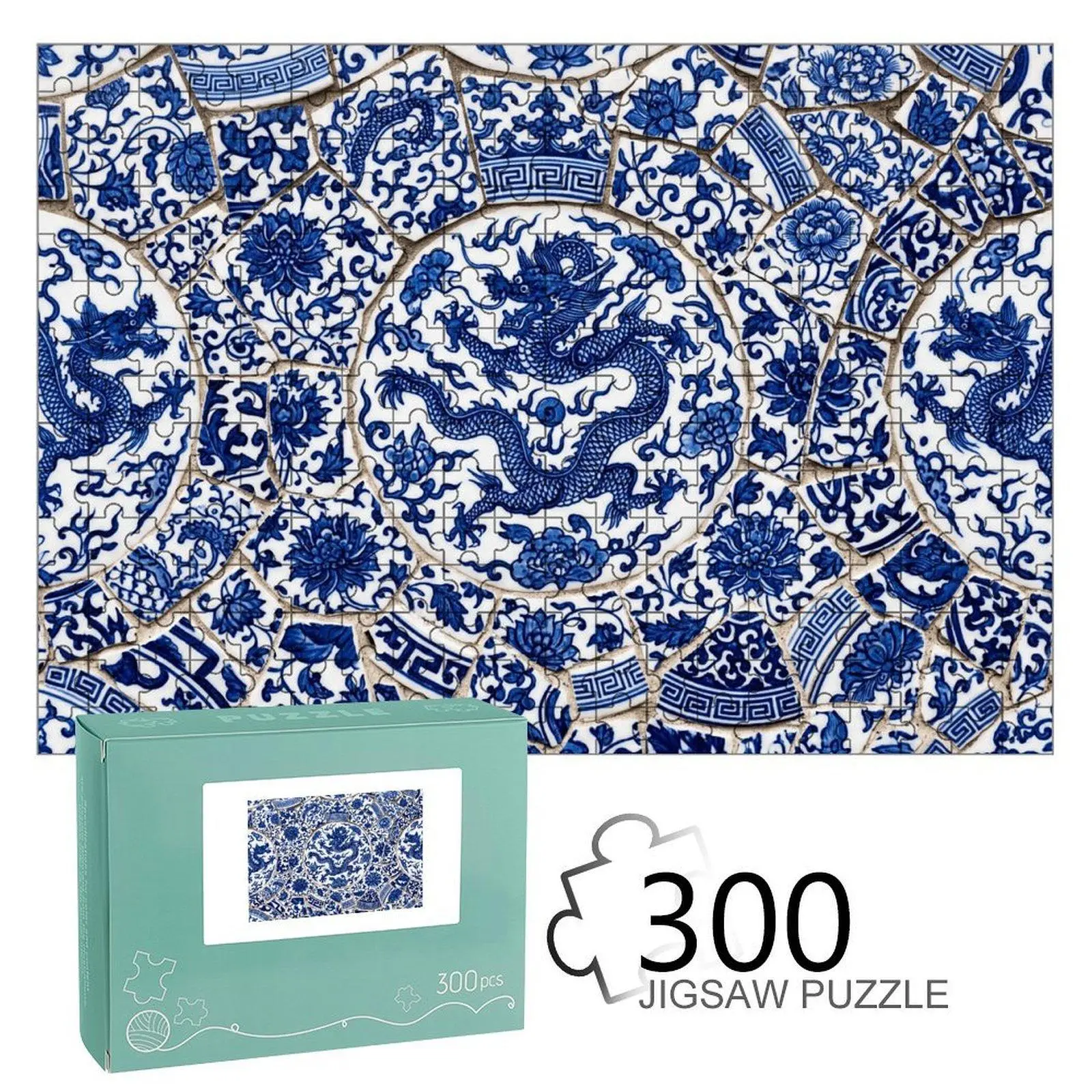 Traditional Blue & White Chinese Dragon Ceramic Mosaic Tiles - Home Decor Accent Tiles, Ceramic Tiles