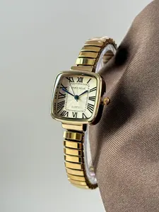 Women's Square Roman Numeral Elastic Band Watch, Elegant Square Dial Wristwatch, Vintage Design Quartz Watch, Casual Style, Perfect Gift for Women and Girls, Quartz Wristwatches