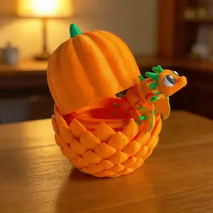 3D Printed Cute Pumpkin Dragon + Egg Model, Plastic Desktop Decoration Sculpture, Festive Gift, Adorable Desk Ornament, Decorative Figurine, Decoration Items