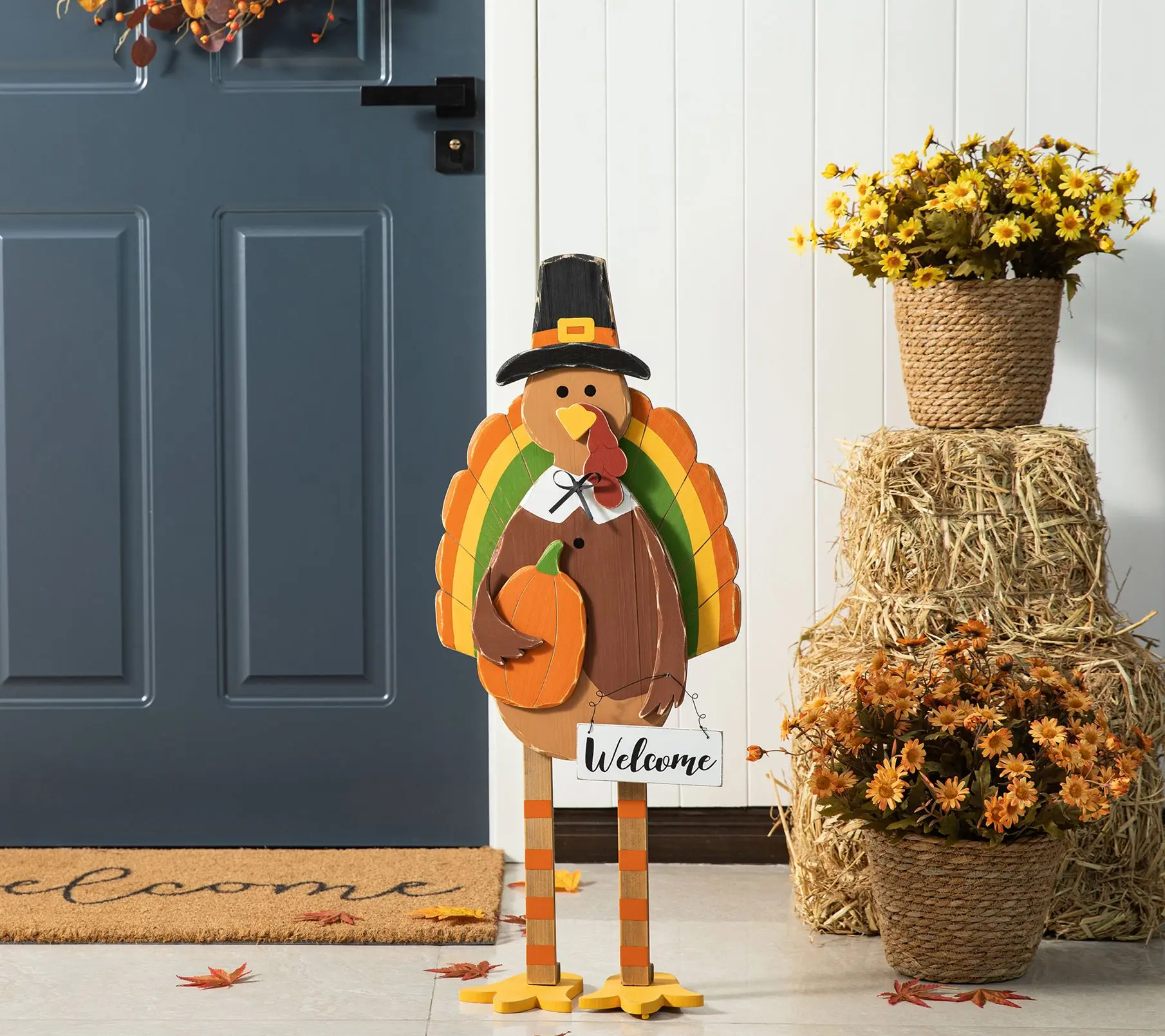Glitzhome 30.25"H Thanksgiving Wooden Turkey Porch Decor