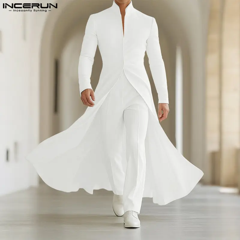 INCERUN Men's Fitted Long Sleeve Top, Solid Color Longline Pullover in a Stretch Fabric for Casual Leisure