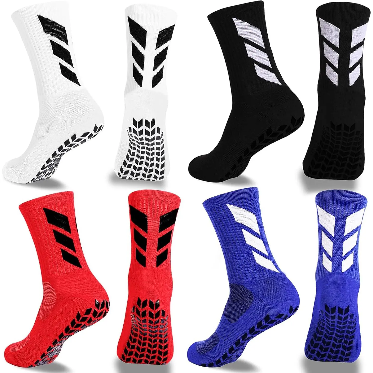 Non-Slip Cotton Blend Grip Socks, Unisex Sizes with Stripes, Machine Washable Multi-Sport Socks for Soccer Training & Yoga, Breathable Quick Dry Sports Socks