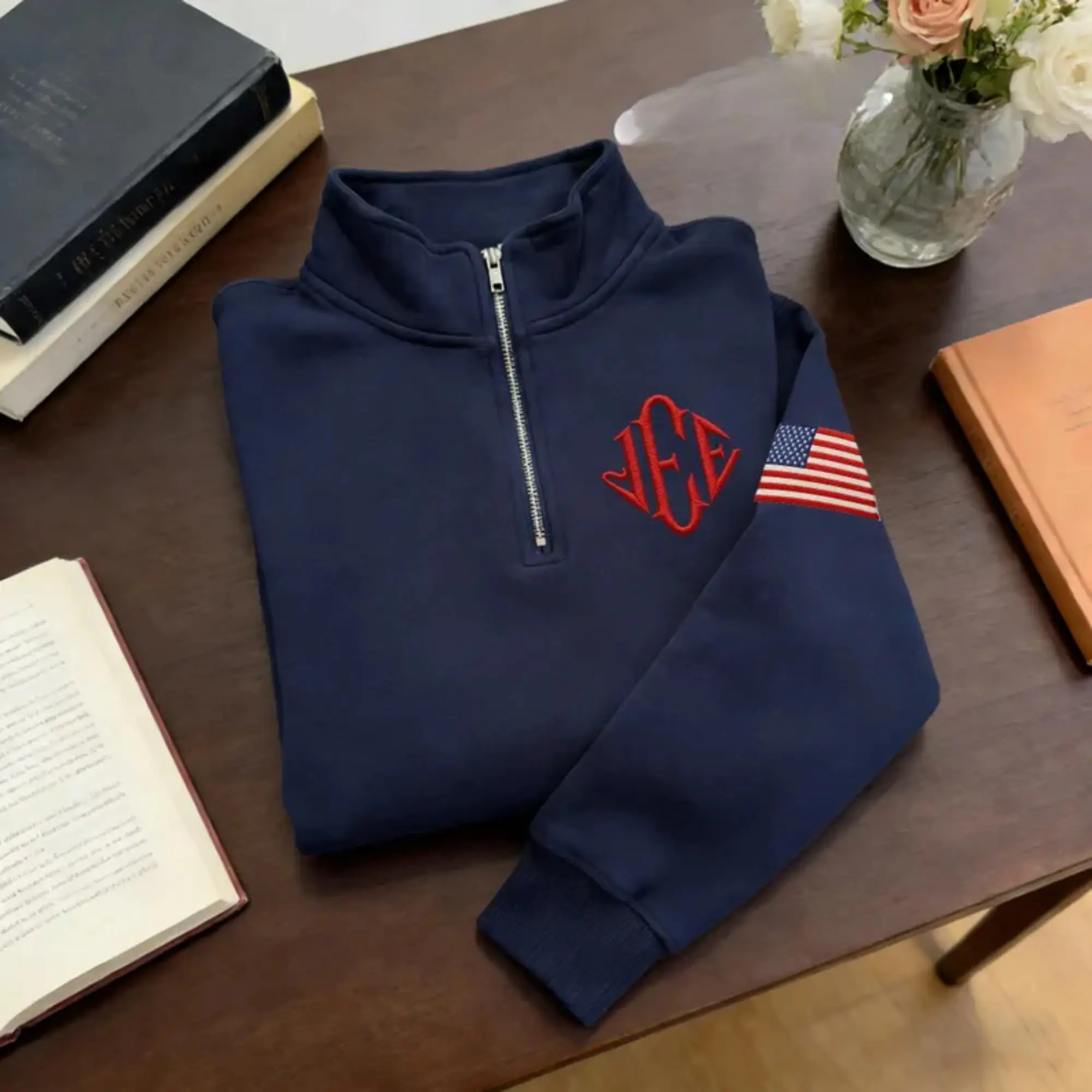 Embroidered J.E.E. Quarter Zip Sweatshirt, JEE Monogram Meme Unisex Sweater, USA Inspired Shirt, Jeffrey Epstein Merch Gift