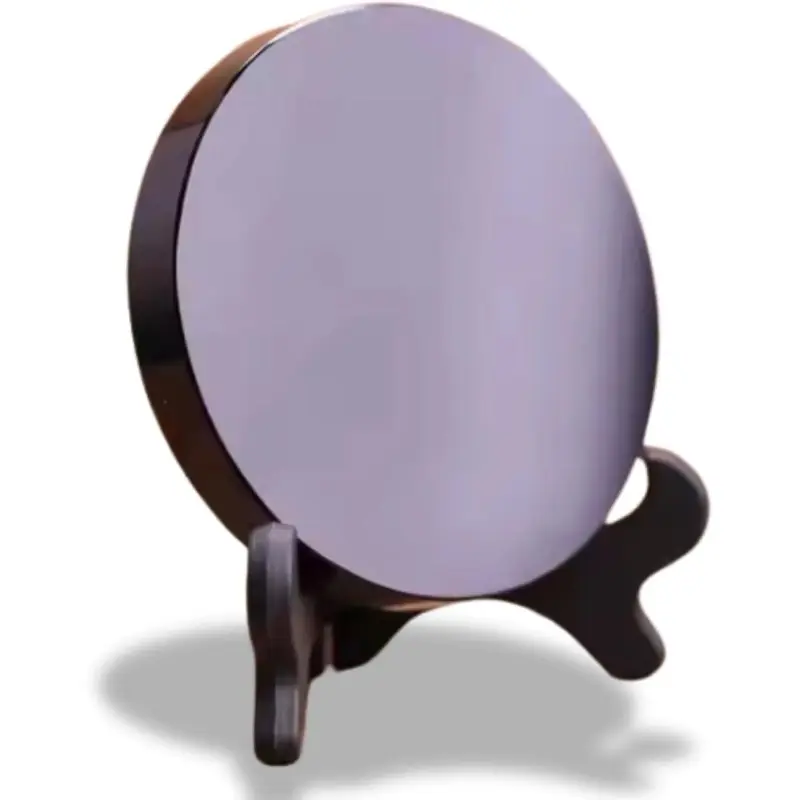 3.15" Natural Black Obsidian Scrying Mirror - Gothic Decorative Mirror, Home Decor Mirror, Healing Crystals for Witchcraft, Divination, Meditation, Crystal Decor with Wooden Stand