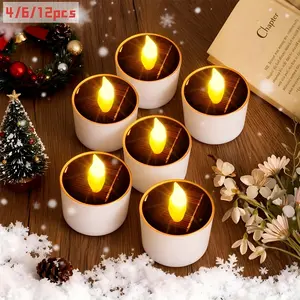 4/6/12pcs Solar Candle Outdoor Waterproof IP44, LED Flameless Solar Tealight Candle with Dusk to Dawn Sensor for Outdoor Window Lanterns Balcony Garden Terrace Decoration