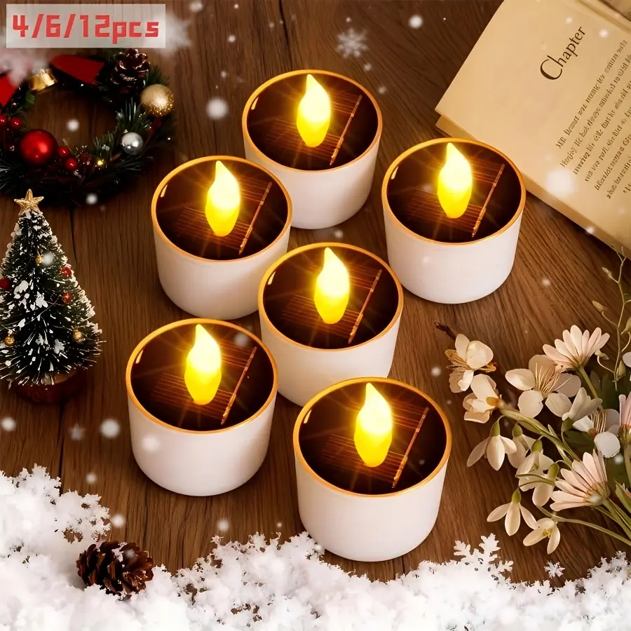 4/6/12pcs Solar Candle Outdoor Waterproof IP44, LED Flameless Solar Tealight Candle with Dusk to Dawn Sensor for Outdoor Window Lanterns Balcony Garden Terrace Decoration