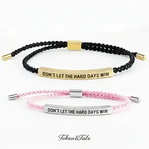 Don't Let The Hard Days Win Inspire Bracelet Stainless Steel 18k Gold Plated Braided Design with Engraved Message Adjustable Up to 10 Motivational Accessory - Inspiring Inspirational Jewelry