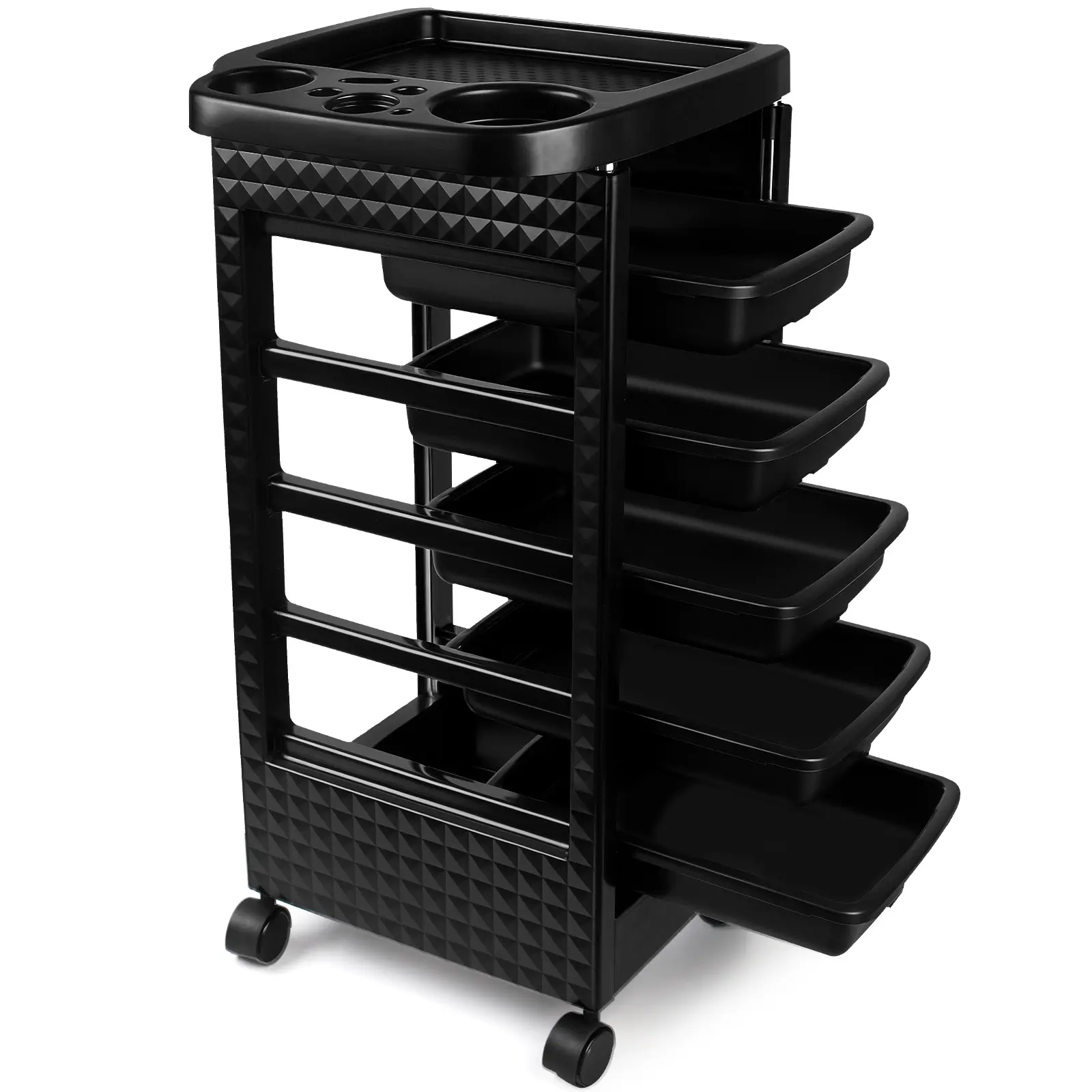 Salon Trolley Cart with Wheels and 5 Drawers, Salon Rolling Cart for Extra Hairdresser Storage, Hair Salon Equipment for Salon Station，Tool Free Rolling Salon Cart Salon Stations for Hair Stylist, Hairdressing, Beauty, Tattoo (Black)