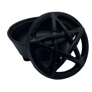 Pentagram Cast Iron Cauldron 3¼ Inch — Small Wicca Altar Smudge Bowl