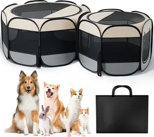Cat Playpen, 71"x 24" Large Portable Puppy Playpen, 2-Room Foldable Dog Playpen for Indoor Outdoor Dogs, Cats, Small Animals with Carrying Case