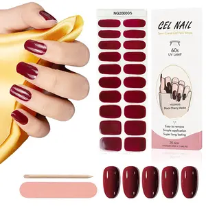 Semi Cured Gel Nail Strips, 20pcs/set Waterproof Gel Nail Wrap Stickers with Nail File & Wood Stick, Nail Art Kit for Women & Girls