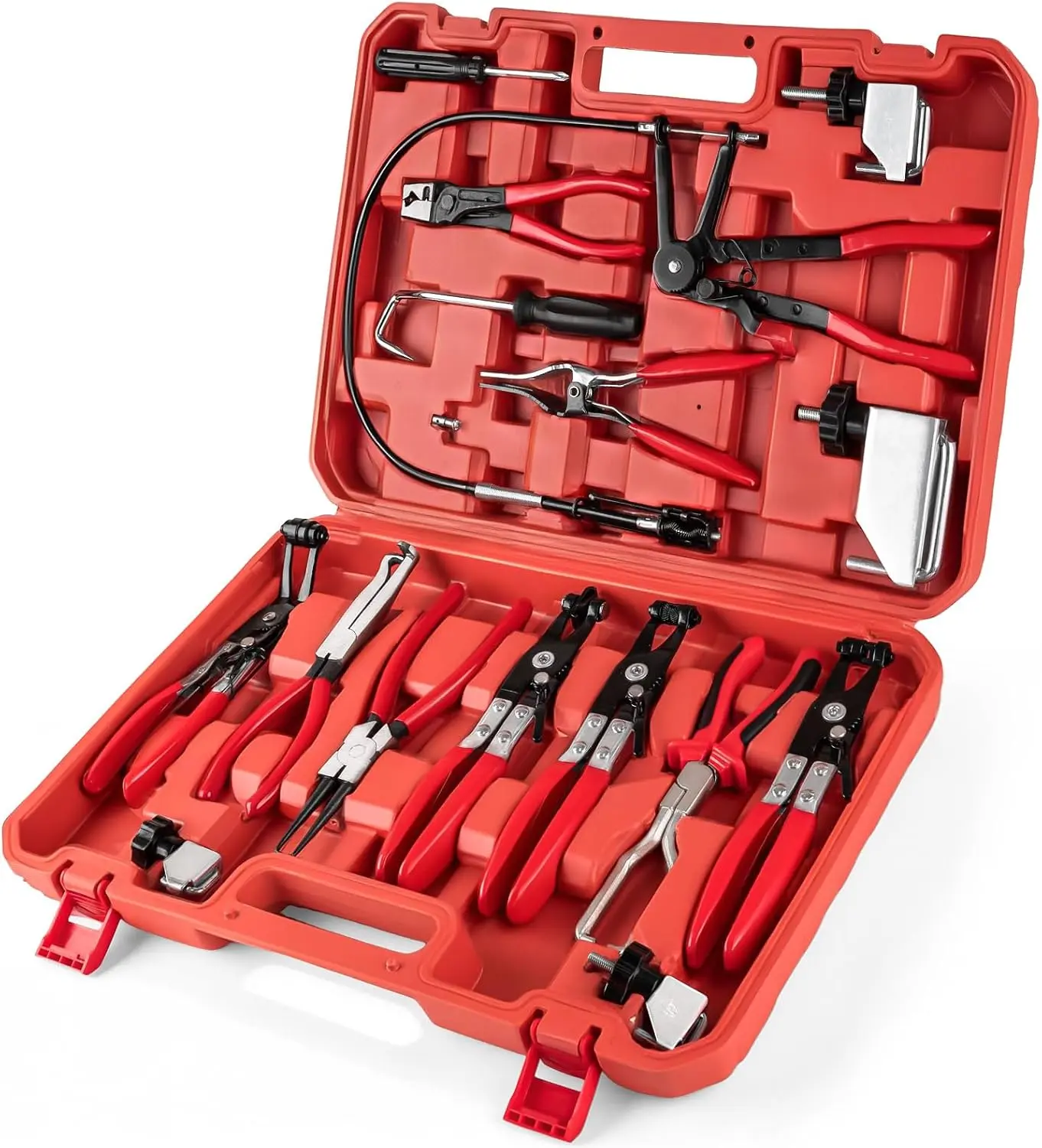 16PCS Hose Clamp Pliers, Hose Clamp Removal Tool Kit with Long Reach & Flexible Wire Tools for Fuel, Oil, Coolant, Radiator Hoses and Electrical Disconnect