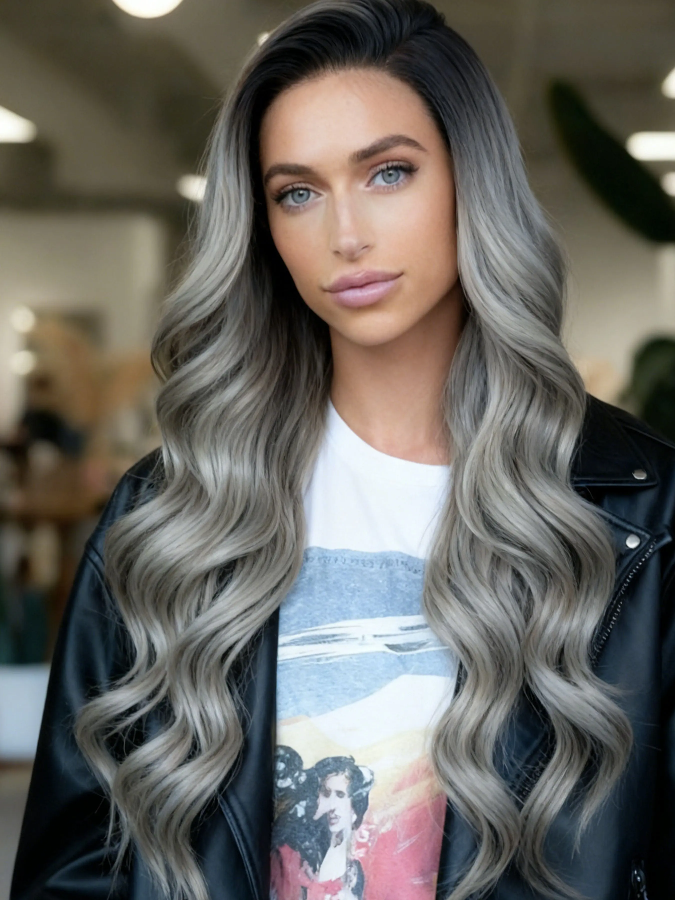 3-Tone Ombre Grey Layered Wavy Wig, 13x4 Lace Front Wig with Pre-Plucked Hairline, Natural Hairline Wigs, HD Transparent Lace Front Synthetic Wig Ideal for concerts, music festivals, daily wear and dating styling