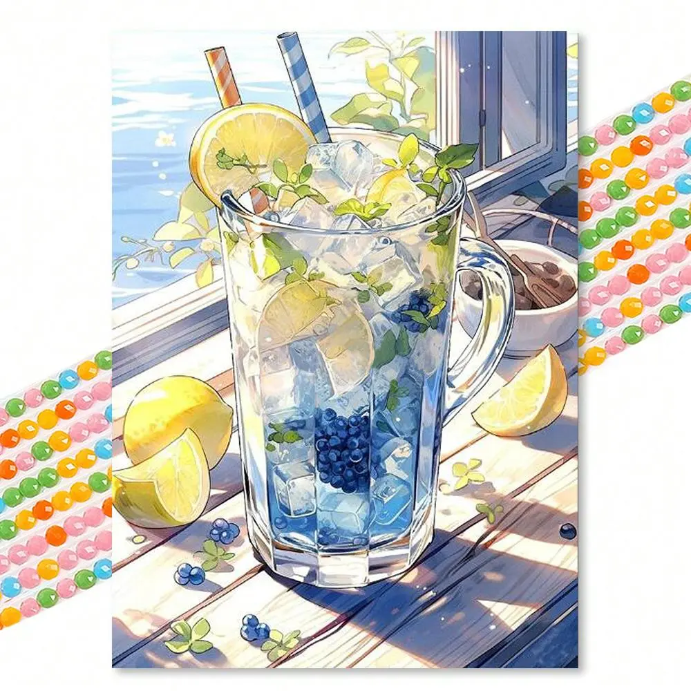 Lemon Water Pattern DIY Diamond Art Painting Kit without Frame, 5D Diamond Art Painting Kit for Adults & Teenager, DIY Decor Painting for Home Bedroom Living Room, Diamond Pattern Design