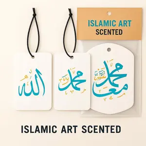 Islamic Car Air Freshener with Allah & Muhammad Calligraphy Design Vanilla Scent 3-Pack Double-Sided for Spiritual and Aromatic Car Freshening