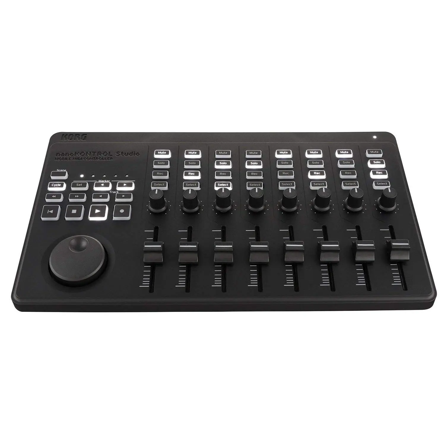 Korg Nanokontrol Studio Compact Mobile Wireless MIDI Controller - Bluetooth-Wireless USB Music Prod. Control Surface with 8 Faders, Backlit Switches