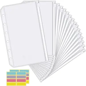 16PCS A7 Mini Binder Pockets 6 Holes Cash Envelopes for Budgeting, Clear Zipper Coin Money Pouch Loose Leaf Bags Waterproof PVC Insert for A7 6-Ring Budget Binder