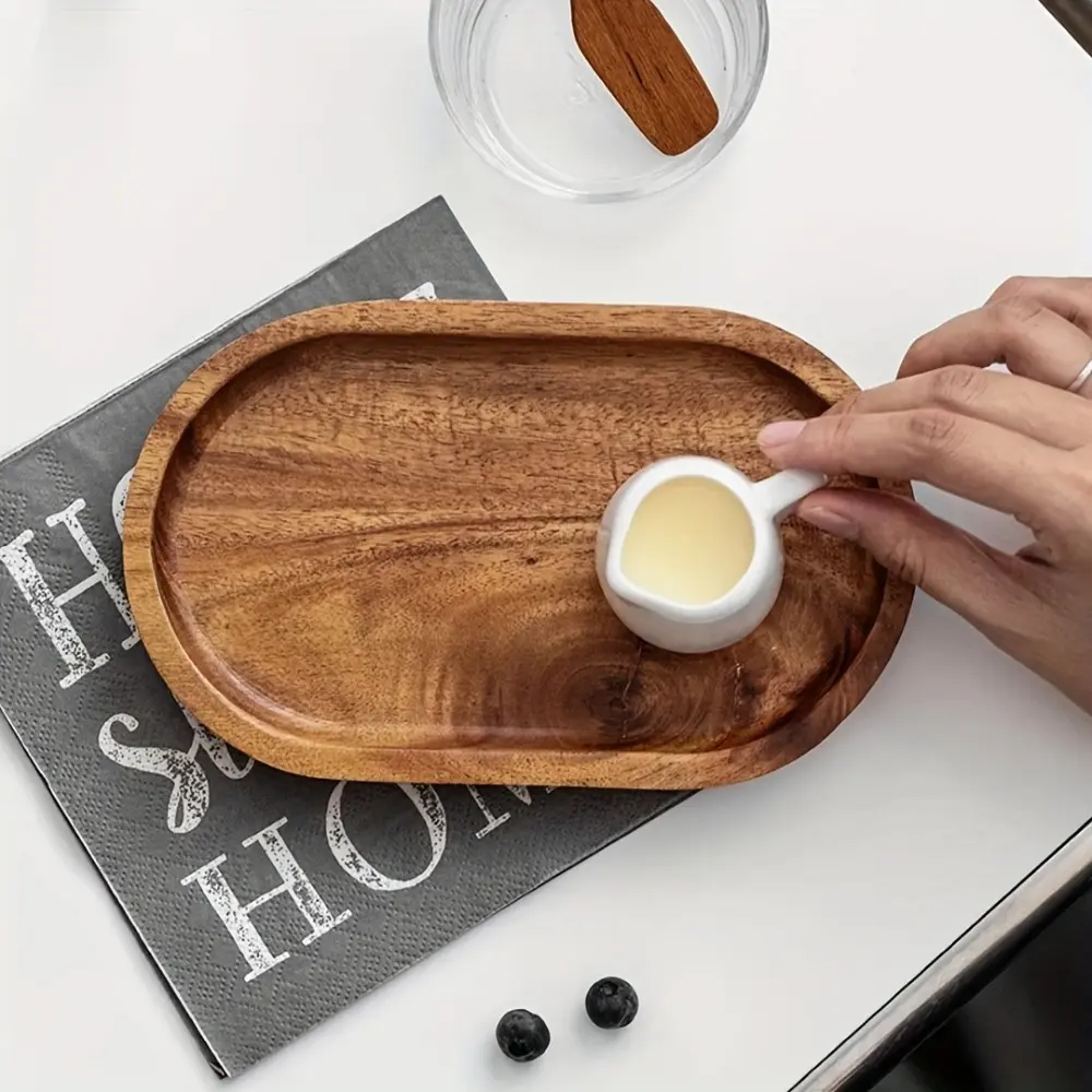 1pc Japanese-Style Oval Wooden Tray, Kitchenware - Durable Solid Wood Serving Platter for Fruits, Cheese, Cakes, Breads, Breakfast - Dessert and Appetizer Plate with Natural Wood Finish, Serving Appetizers, Home