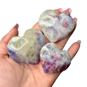 Unicorn Stone Heart - Pink Tourmaline in Lepidolite Heart - Polished Pink Tourmaline Heart