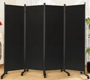 Portable Room Divider - 4 Panel Folding Privacy Screens | Freestanding Fabric Room Divider with Wheels for Home, Office & Hospital - Versatile Partition for Room Separation Furniture Interior