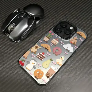Cute Food & Animal Collage Phone Case Showcasing A Charming Mix Of Bakery Treats Boasting A Premium Color Silver Base With Crystal-Like Clarity Texture Skin-Friendly Hand Feeling Shockproof And Drop-Resistant for iPhone 17 16 15 14 13 12 11