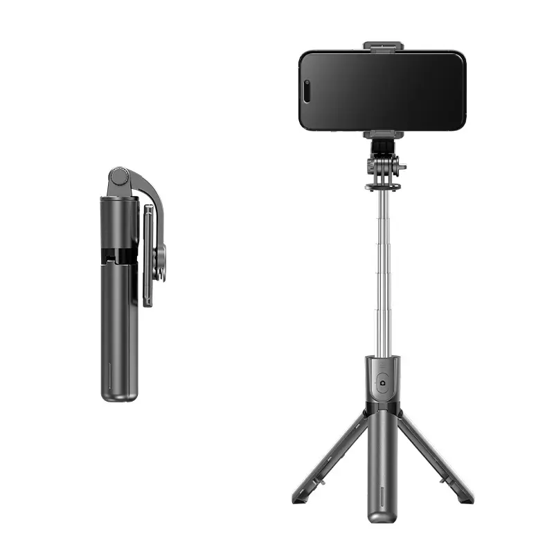 4-in-1 Retractable Portable Selfie Stick with Silicone Clip, Detachable Wireless Remote, 360° Rotatable Phone Holder & Mini Tripod Stand for Smartphone Recording, Compatible with iPhone 16/15/14/13 Pro, Android, GoPro
