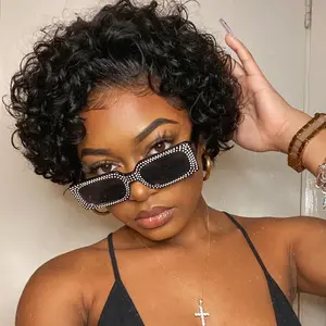 13X1 Pixie Cut Curly Lace Wigs Human Hair Short Curly Brazilian Human Hair Wigs Deep Water Wave Wigs for Black Women Human Hair SummerVibes