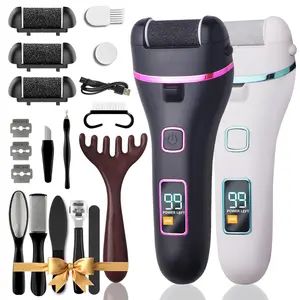 FACEPOS Electric Feet Callus Remover with LED Light, Waterproof Rechargeable Pedicure Tools, 3 Rollers, 17 in 1 Pedi Set, Foot Massage Tool, Dead Skin Care, Nail Art & Manicure Accessories - Cutics