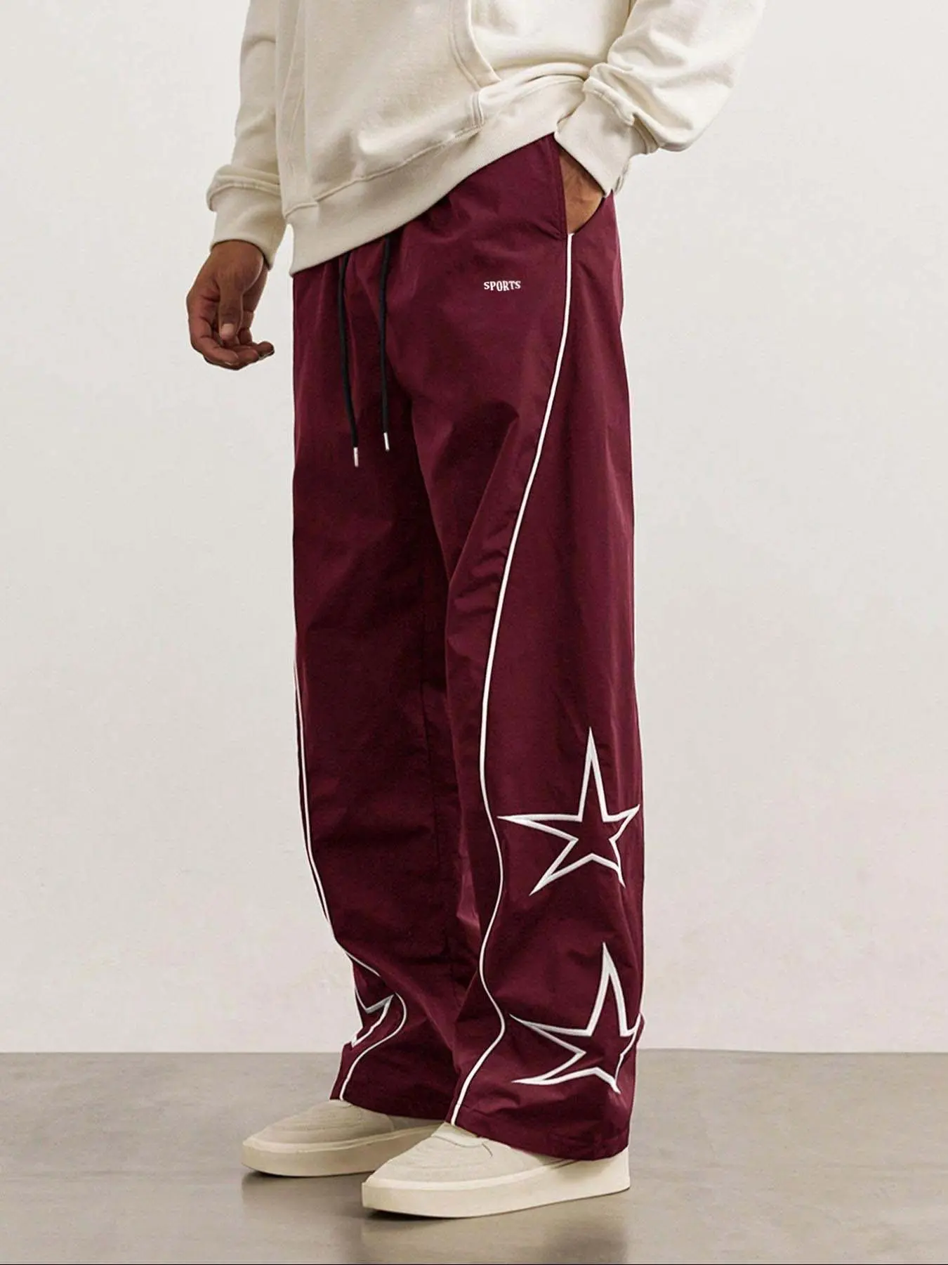 Men's Loose Fit Baggy H-Type Athletic Pants, Casual Letter Print Design, Breathable Comfort, Ideal for Daily Wear & Home Use, Ankle-Length Drawstring Waist