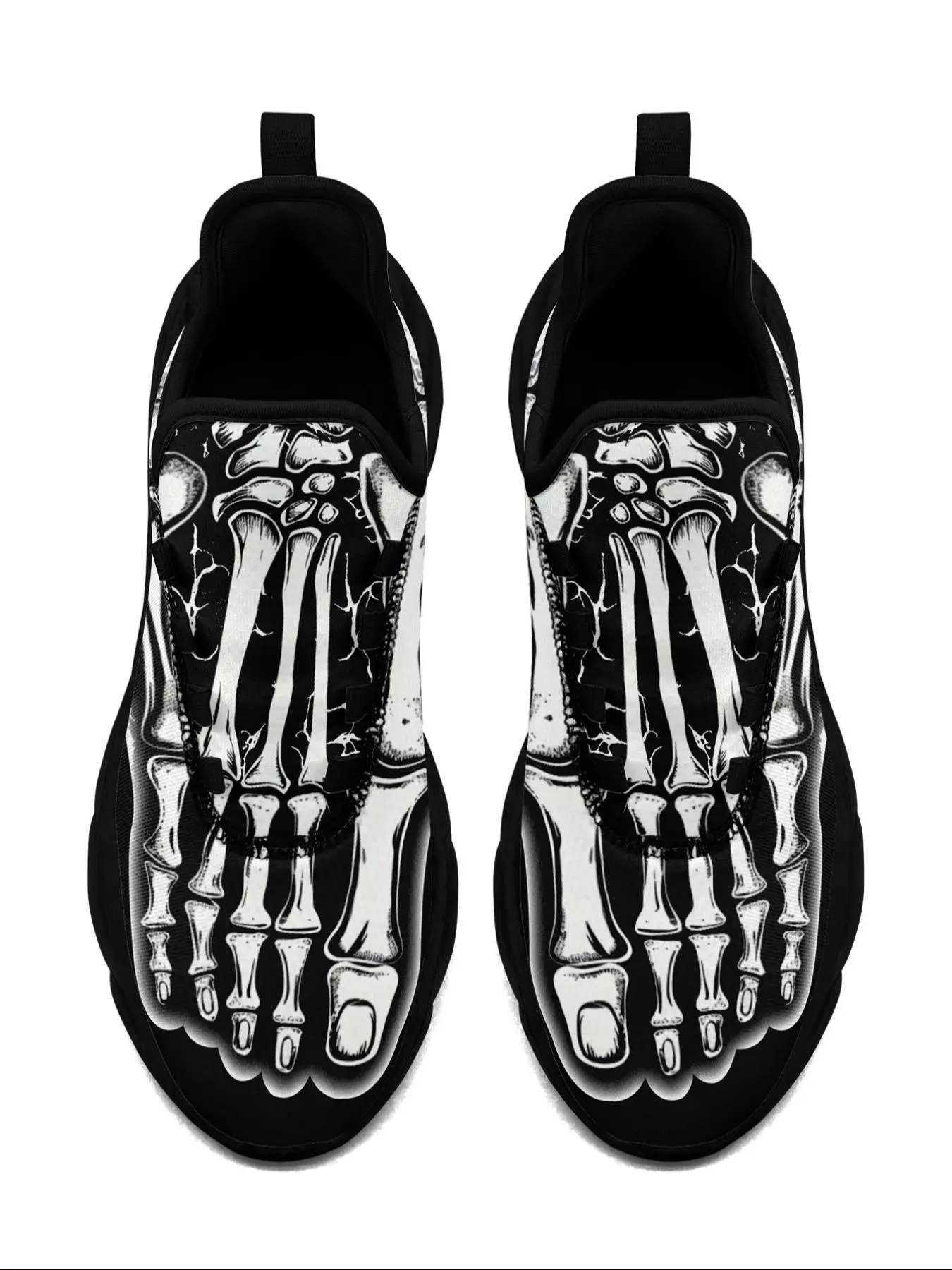 Men's Skeleton Print Lace Up Low Top Chunky Sneakers, Casual Comfortable Breathable Sports Running Shoes, Male All-match Round Toe Shoes for Daily Wear