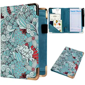 Server Book - Waitress/Waiter Book Organizer with Zipper Pouch, Guest Check Book Holder Money Pocket Restaurant Waitstaff Organizer(Oriental pattern)