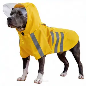 Dog Raincoat Clothes with Transparent Hood - Waterproof Pet Rain Cape with Reflective Strips for Small Medium Large Dogs - Adjustable Windproof Lightweight Rain Jacket, Full Body Dry Suit
