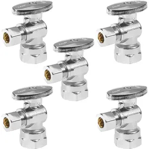 Angle Stop Valve,1/2" FIP Iron Pipe x 3/8" Compression Chrome Angle Shut-off Valve with 1/4 Turn (Pack of 5)(VALVE054-5Pack)