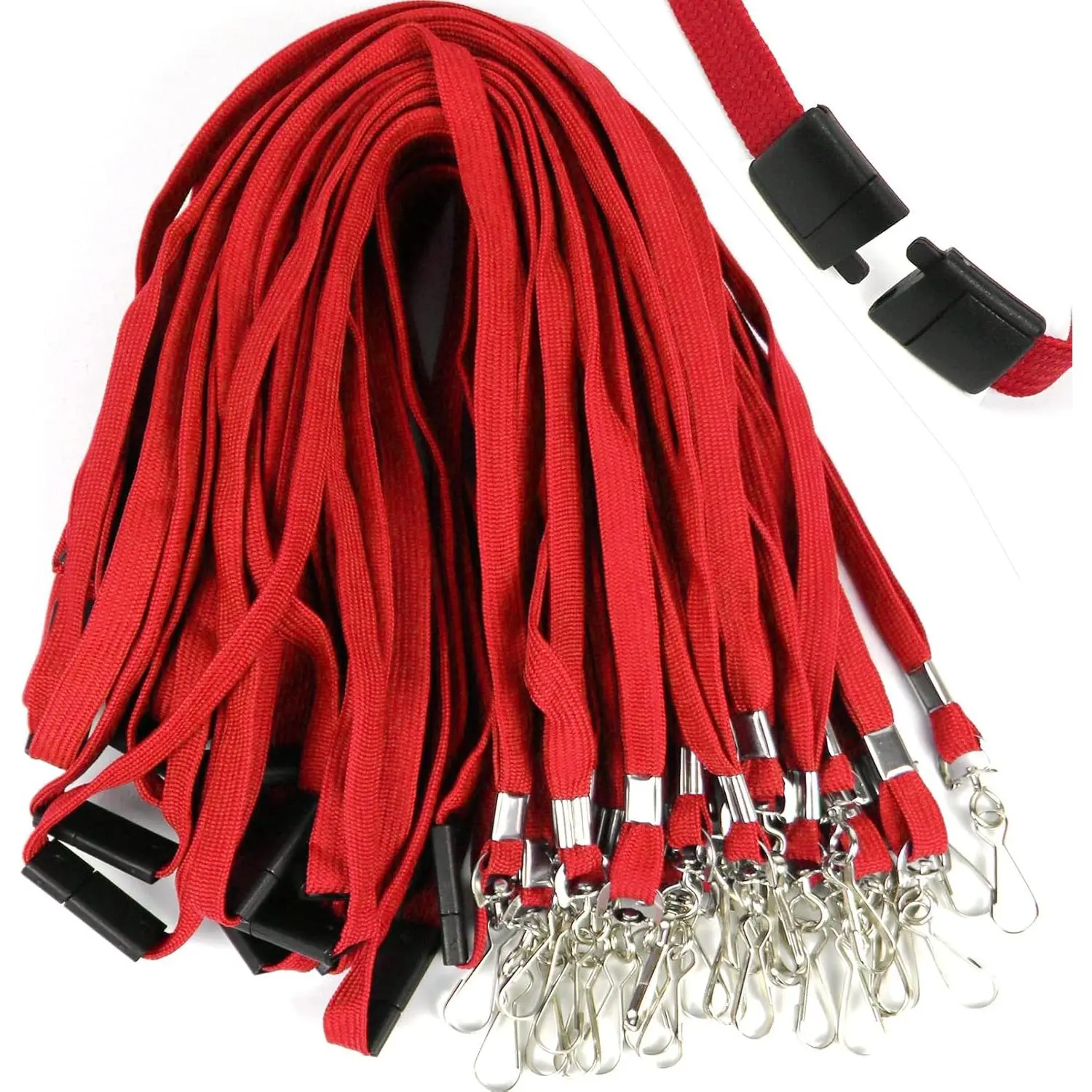 25-Pack Breakaway Flat Lanyards with J-Hook, 34-Inch ID Card Lanyards for Name Tag Identification Badges (Red), Id Card Lanyard