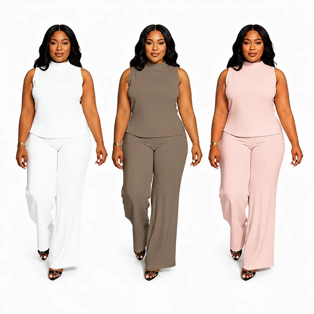 Women's Plus Size 2-Piece Matching Sportswear Set -Sleeveless Solid Summer Loungewear, Casual Athletic Outfit,Ideal Gift Option