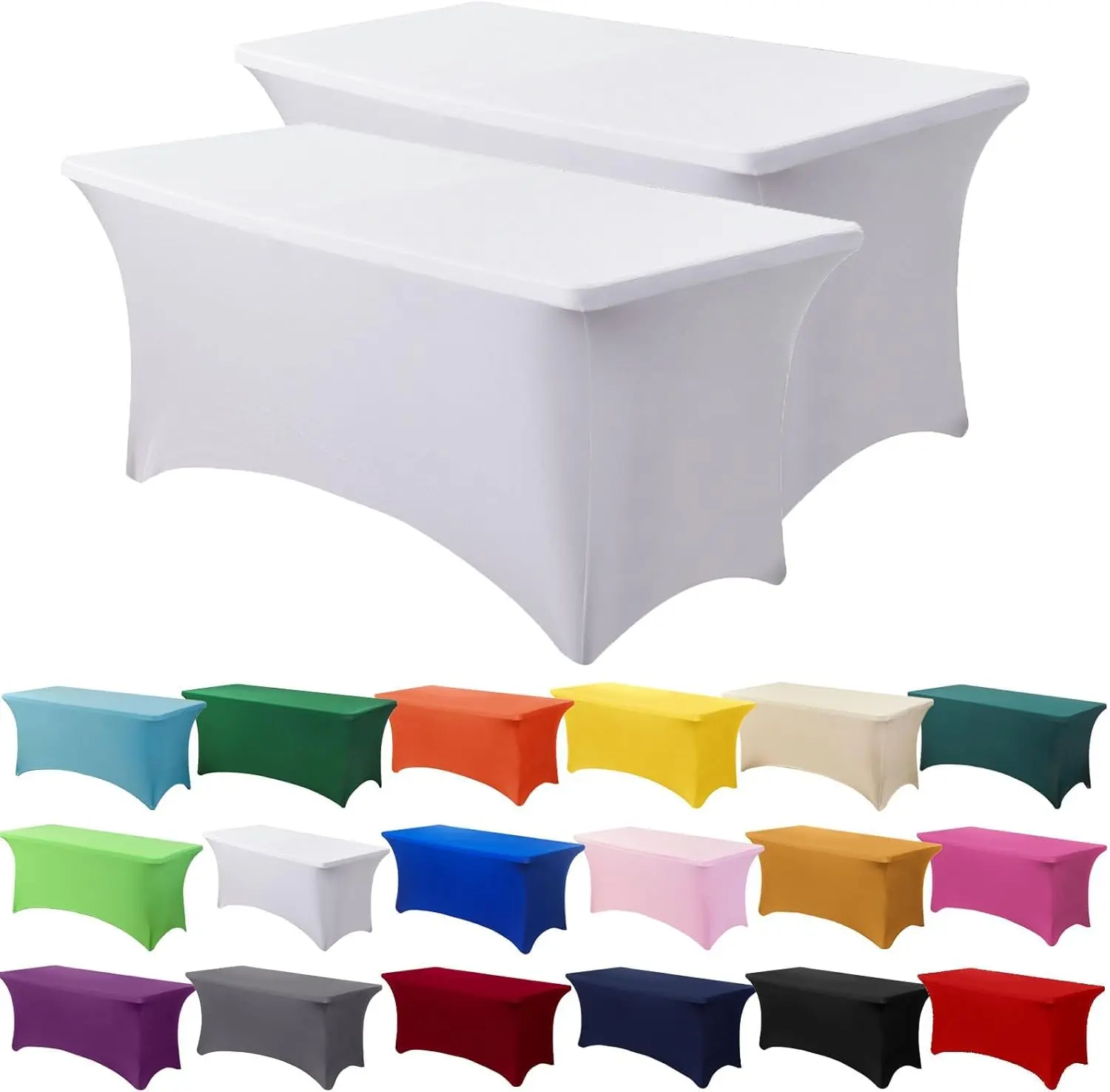 Brand 6FT Stretch Tablecloth 1/3/6/9 Pack, Waterproof Elastic Fitted Table Cover for BBQ, Patio, Trade Show, Office and Party, Wrinkle-Resistant Spandex Tablecloth