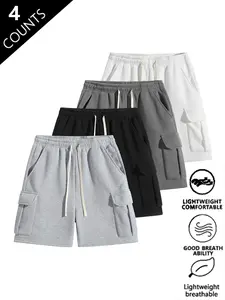 4-pack men’s shorts with belt and tie design; multifunctional shorts are a wardrobe essential for men, suitable for summer along with other multifunctional shorts and loose-fit shorts.