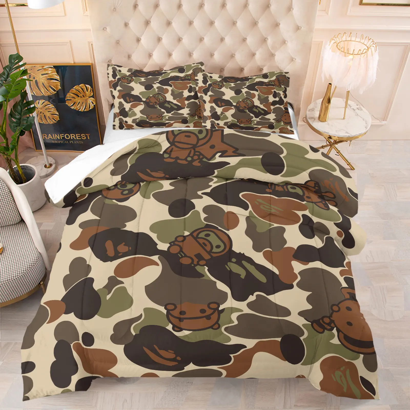 Camouflage Bedding Set, Printed Bedding Set, 2- or 3-Piece Cartoon-Print Comforter Set, Soft and breathable, ideal for bedrooms or guest rooms for teens or military enthusiasts, Includes Quilt and one or two pillowcases, Available in 5 styles