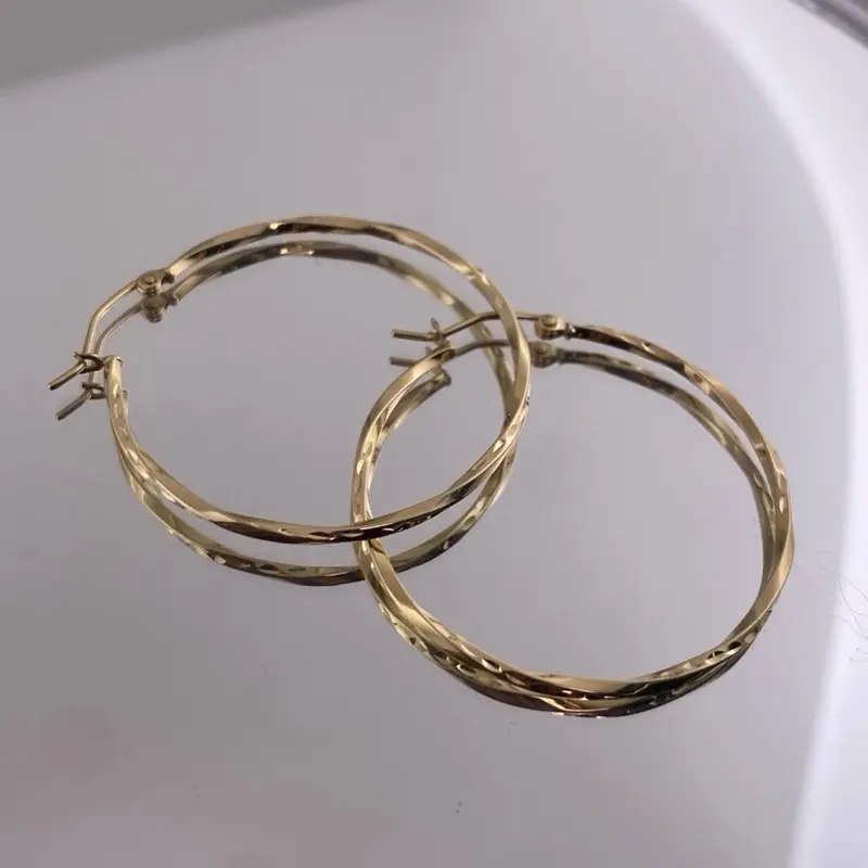 14K Gold Twisted Large Hoop Earrings for Women