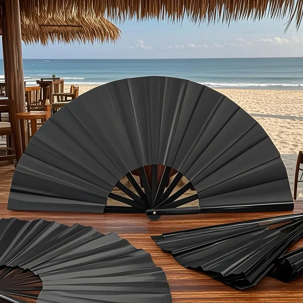 Chinese Style Solid Color Foldable Hand Fan Portable Handheld Fan for Summer, Wooden Design, Ideal for Living Room and Bedroom Decor - Black  clap fans clacker for line dancers martial art Traditional Collapsible handheld fan Minimalist